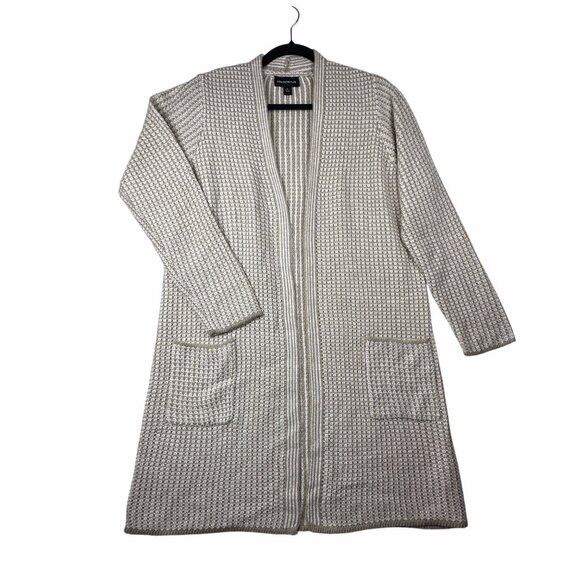 Fortune + Ivy Soft Chunky Longline Open Front Cardigan Knitted Beige/Cream Sz L - Picture 1 of 10